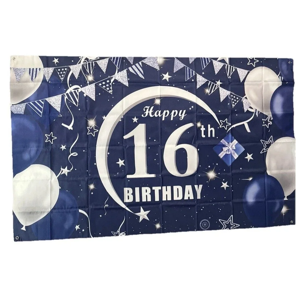 Birthday Backdrop ,16th birthday ,blue backdrop 3x5